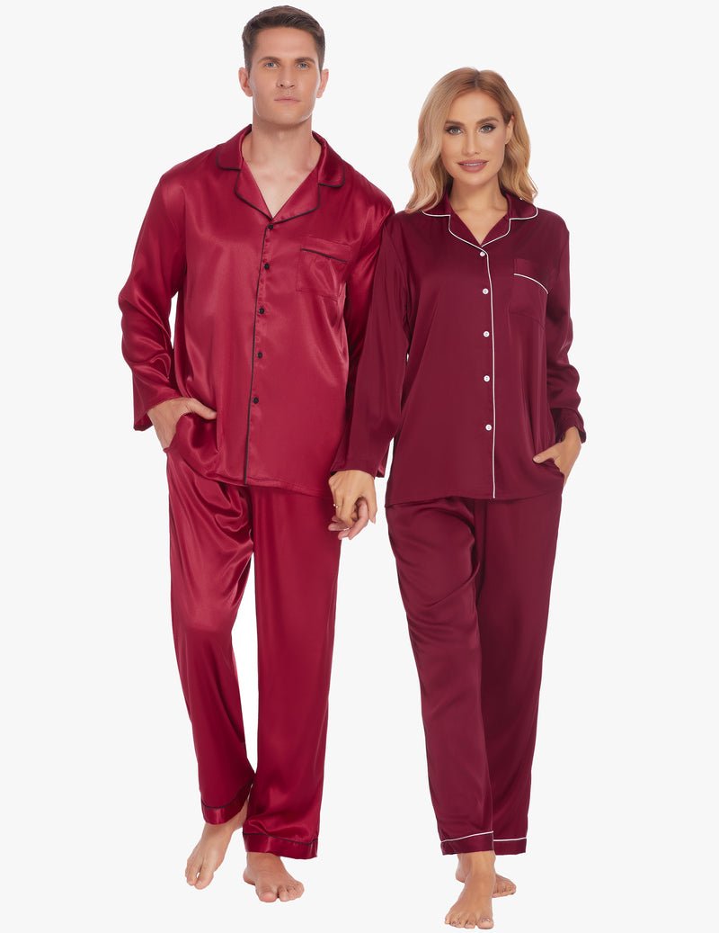 Ekouaer Couples Matching Pajamas Silk Satin Loungewear Pjs Set