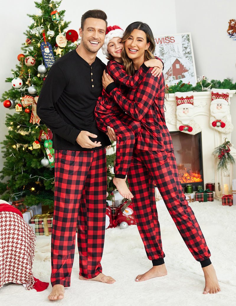Black and red plaid Christmas pajama set with long sleeves and pants
