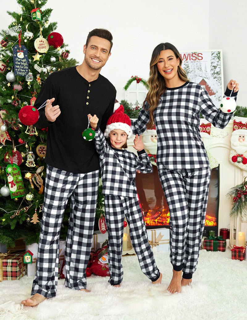 Black and white buffalo plaid Christmas pajama set for family