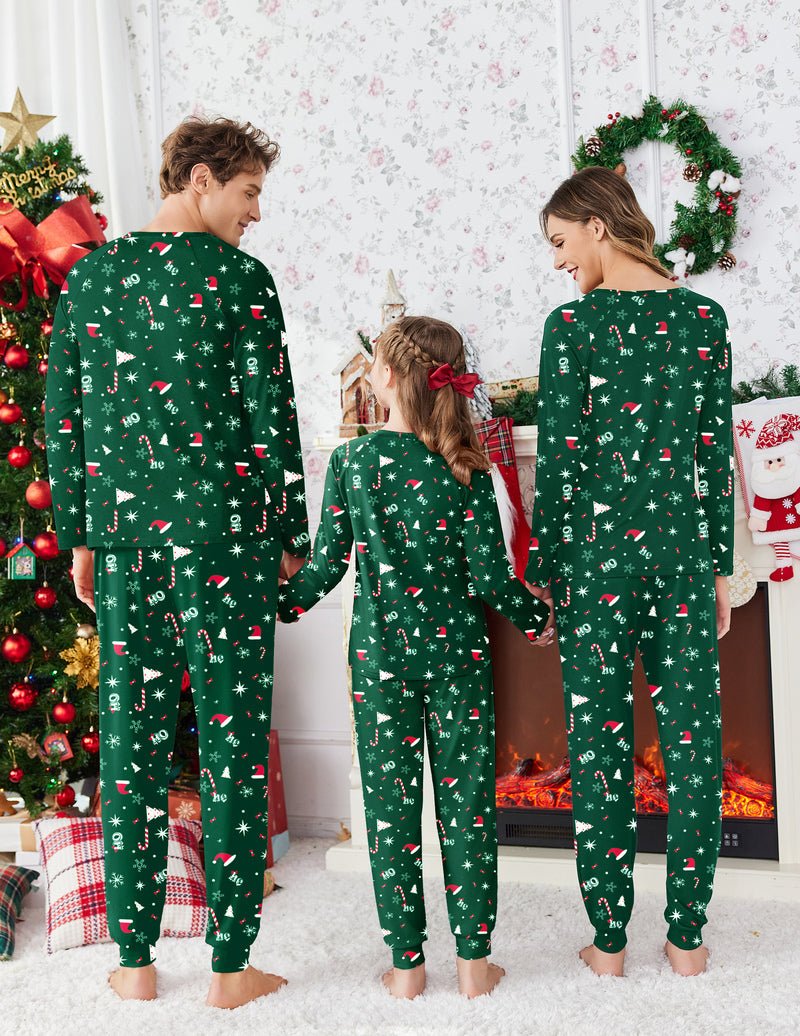 Familien-Weihnachtspyjama-Set Dunkelgrün: Rückansicht, Langarmoberteil und passende Hose