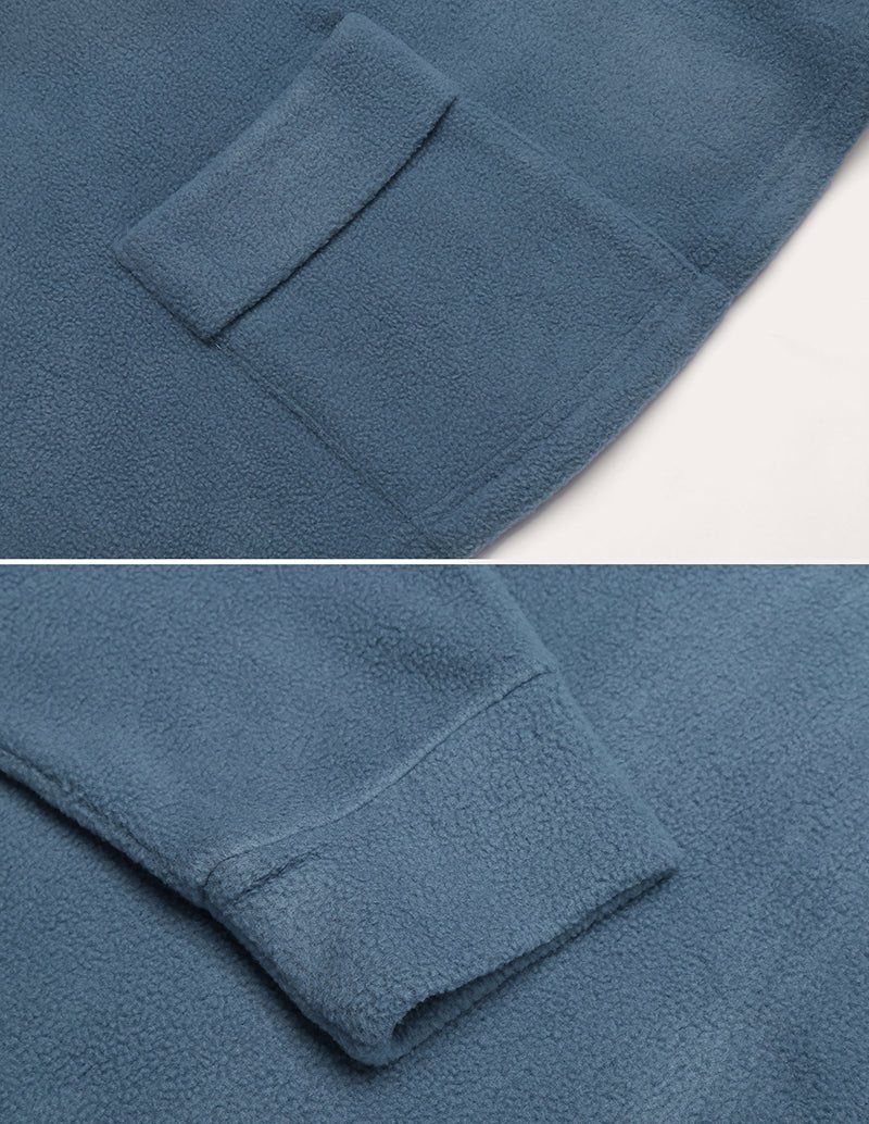 Fleece lapel collar cardigan fabric swatch, textured blue fleece
