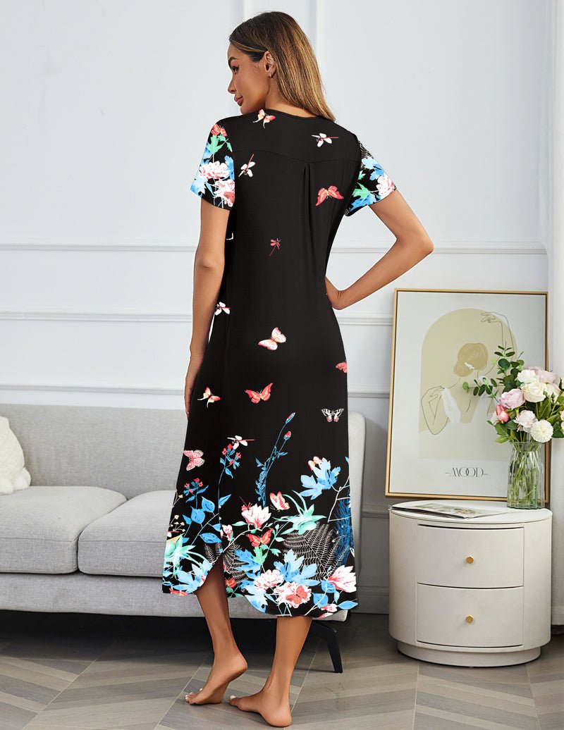 Ekouaer House Dress Plus Size Pleated Full Length Dress