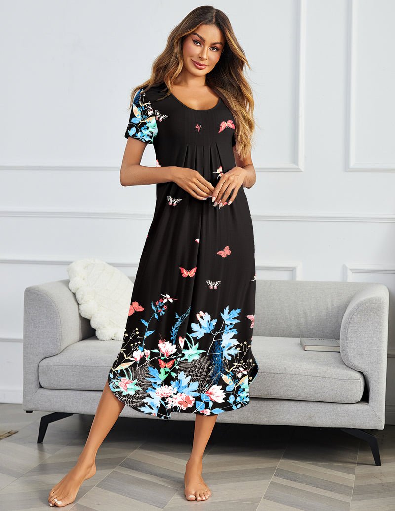 Ekouaer House Dress Plus Size Pleated Full Length Dress