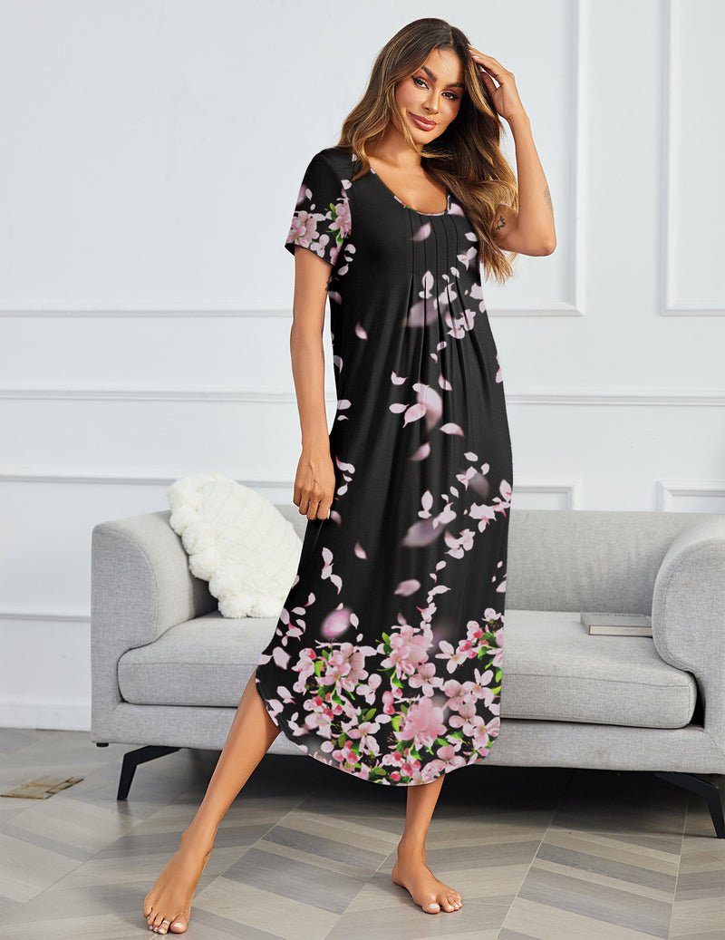 Ekouaer House Dress Plus Size Pleated Full Length Dress