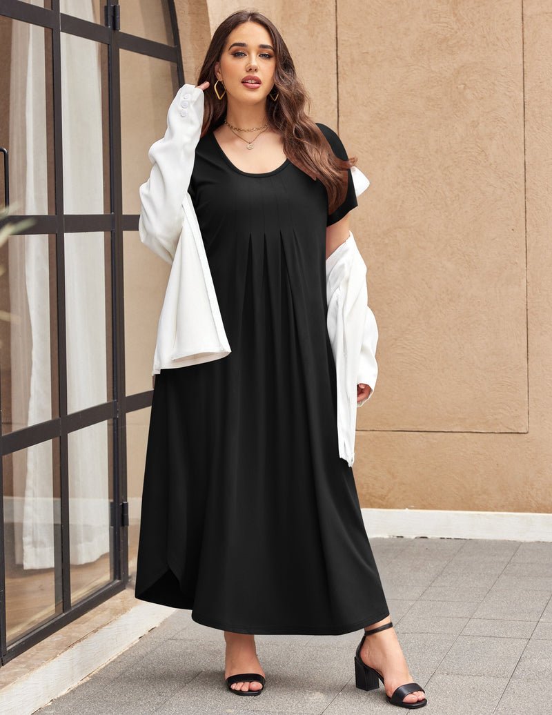 Ekouaer House Dress Plus Size Pleated Full Length Dress