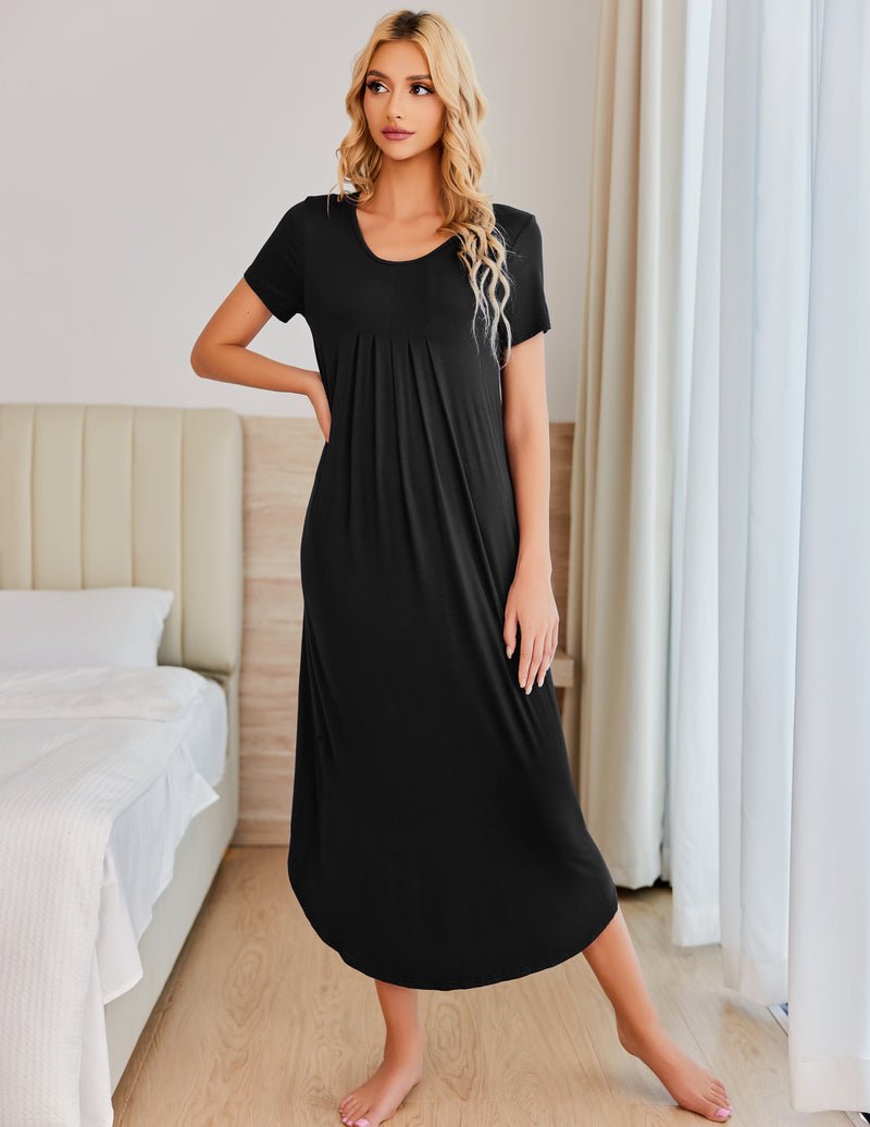 Ekouaer House Dress Plus Size Pleated Full Length Dress