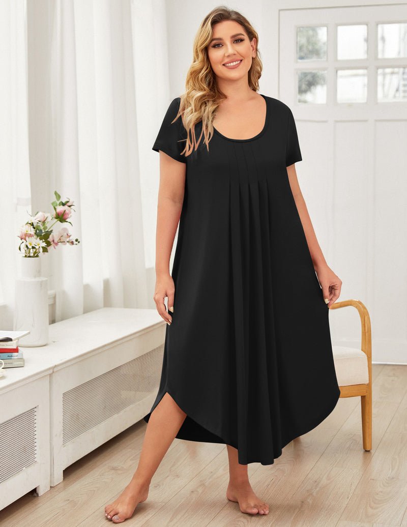 Ekouaer House Dress Plus Size Pleated Full Length Dress