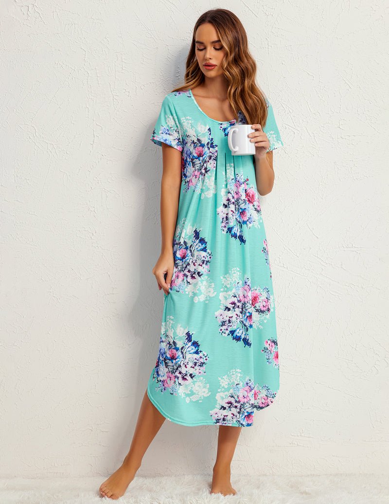 Ekouaer House Dress Plus Size Pleated Full Length Dress