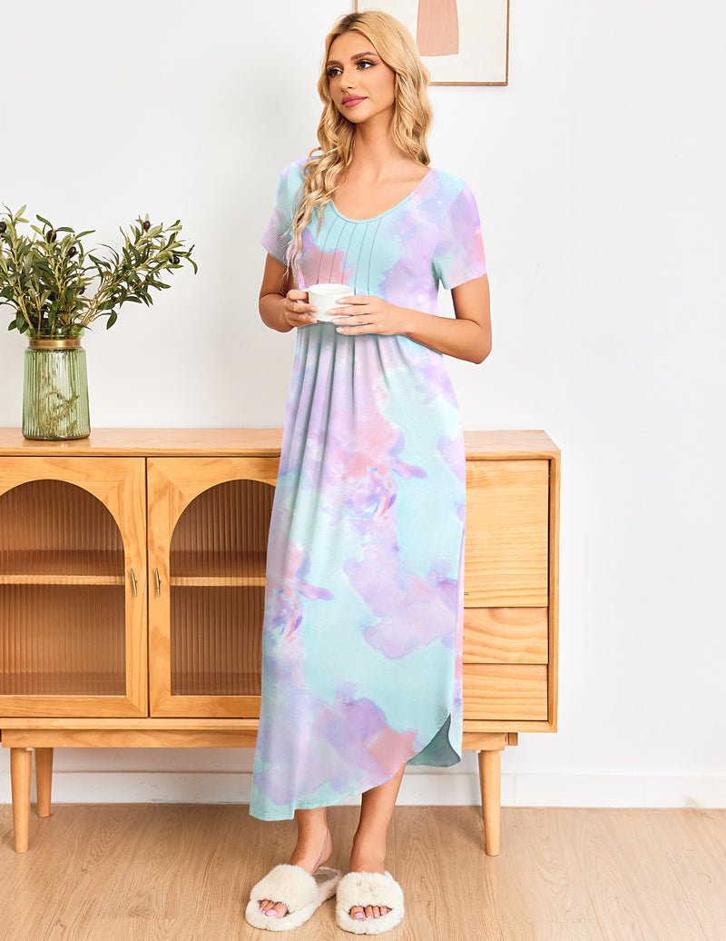 Ekouaer House Dress Plus Size Pleated Full Length Dress