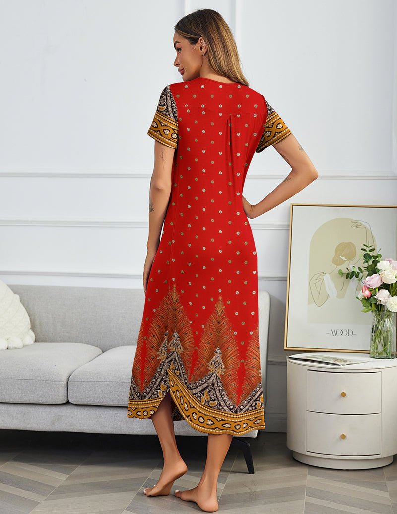 Ekouaer House Dress Plus Size Pleated Full Length Dress