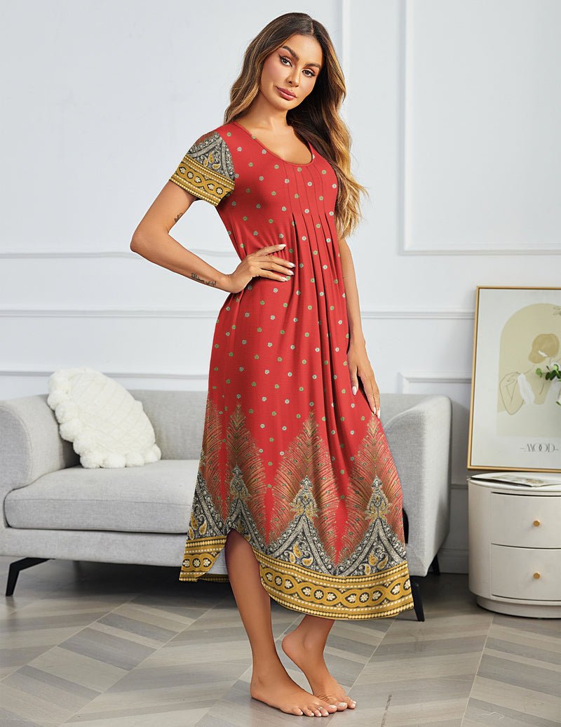 Ekouaer House Dress Plus Size Pleated Full Length Dress