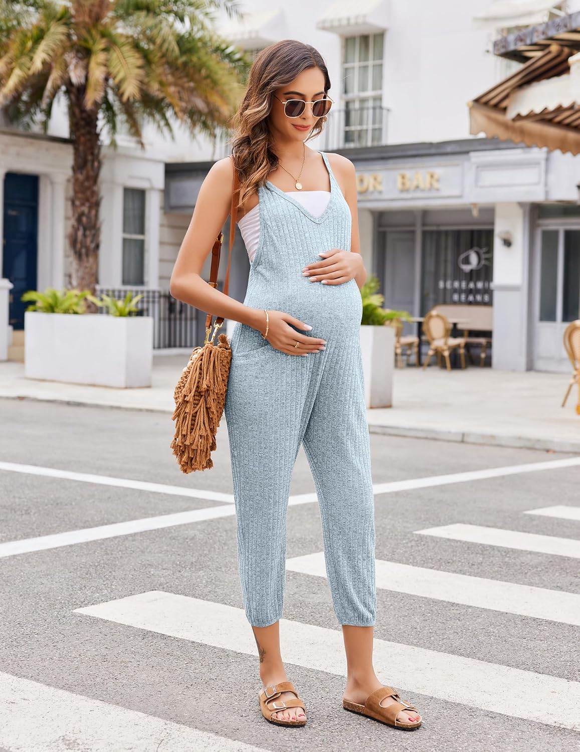 Ekouaer Jumpsuits for Women Sleeveless Ribbed Overall Jumpsuit Romper
