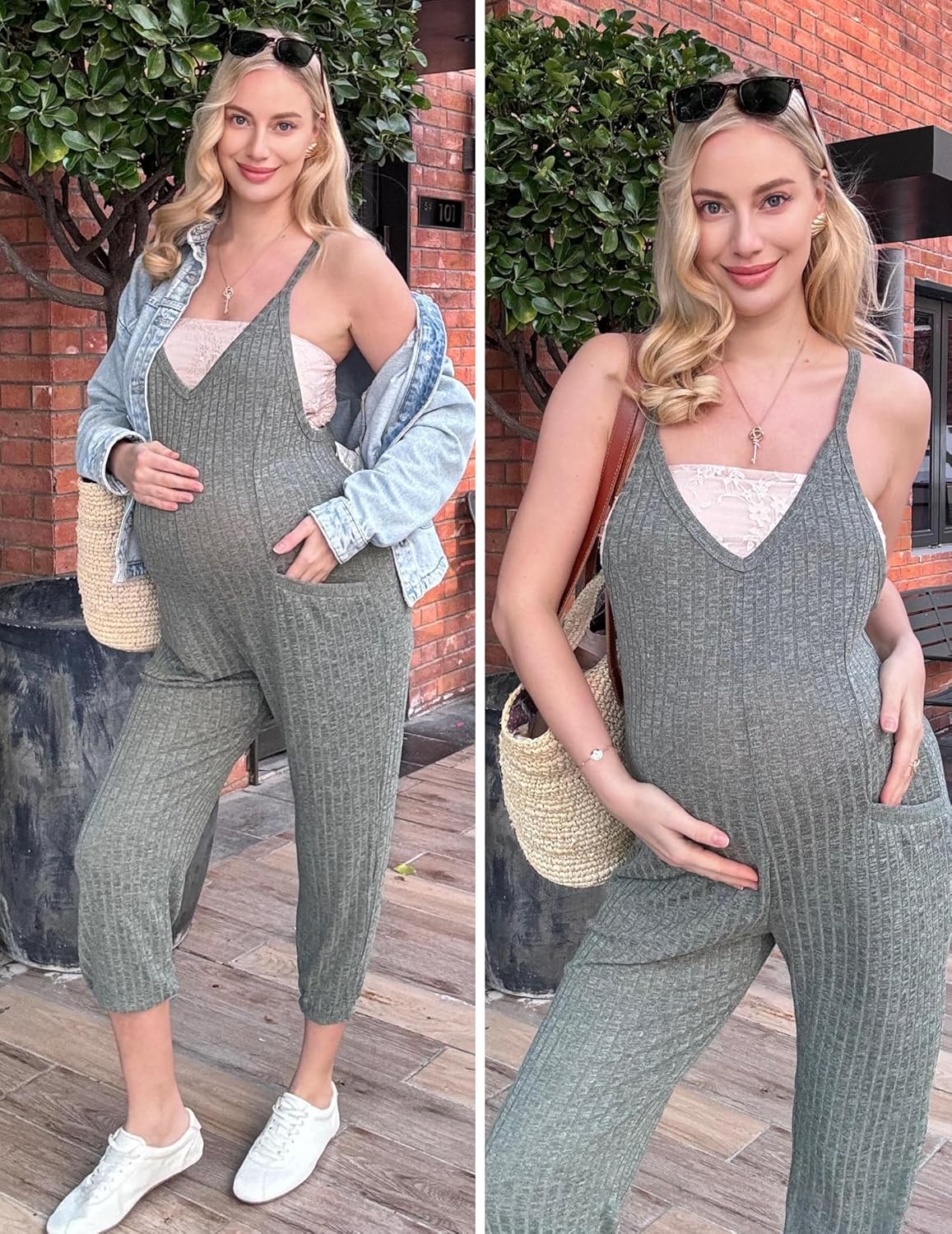 Ekouaer Jumpsuits for Women Sleeveless Ribbed Overall Jumpsuit Romper
