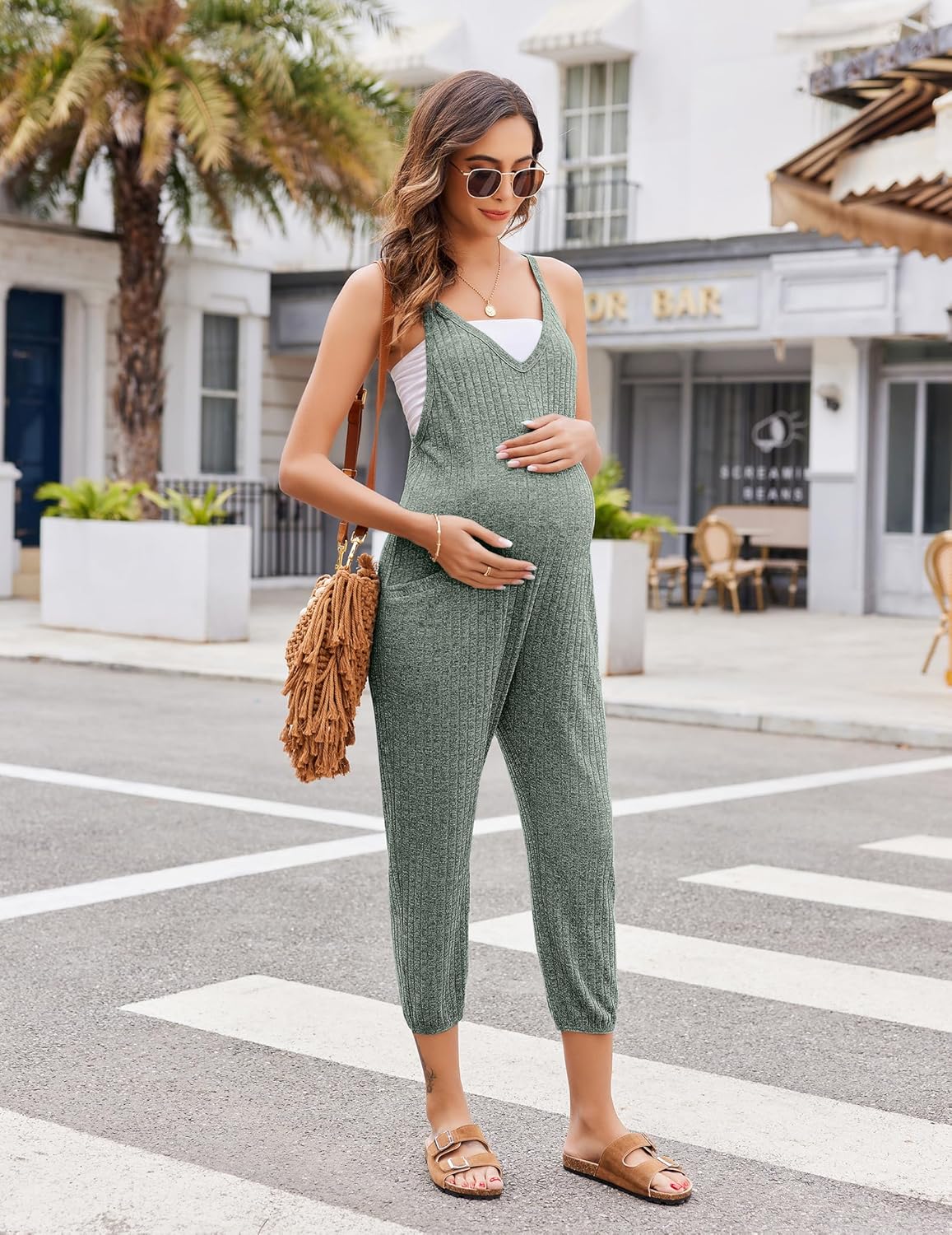 Ekouaer Jumpsuits for Women Sleeveless Ribbed Overall Jumpsuit Romper