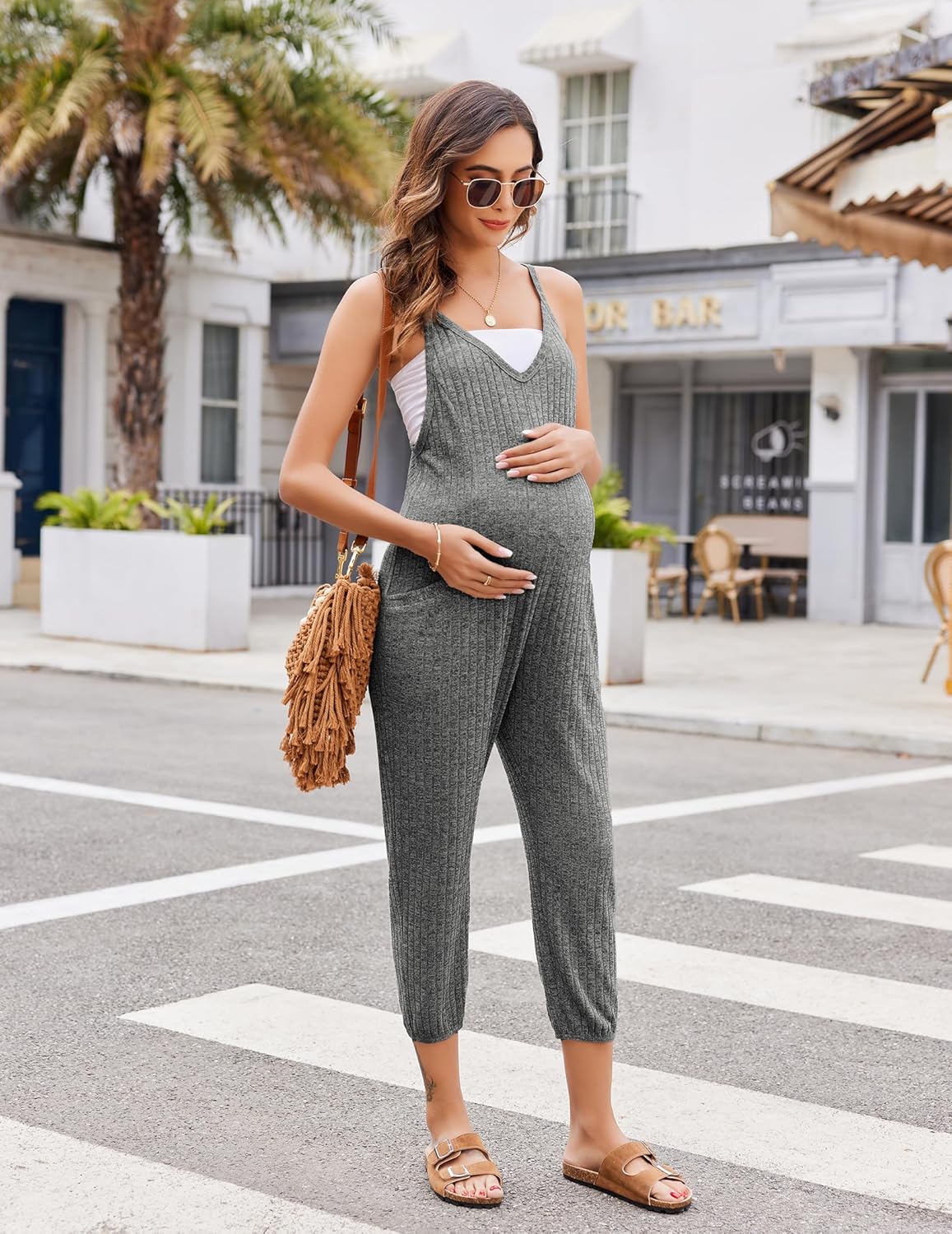 Ekouaer Jumpsuits for Women Sleeveless Ribbed Overall Jumpsuit Romper