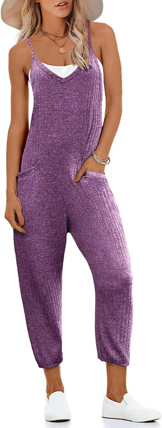 Ekouaer Jumpsuits for Women Sleeveless Ribbed Overall Jumpsuit Romper