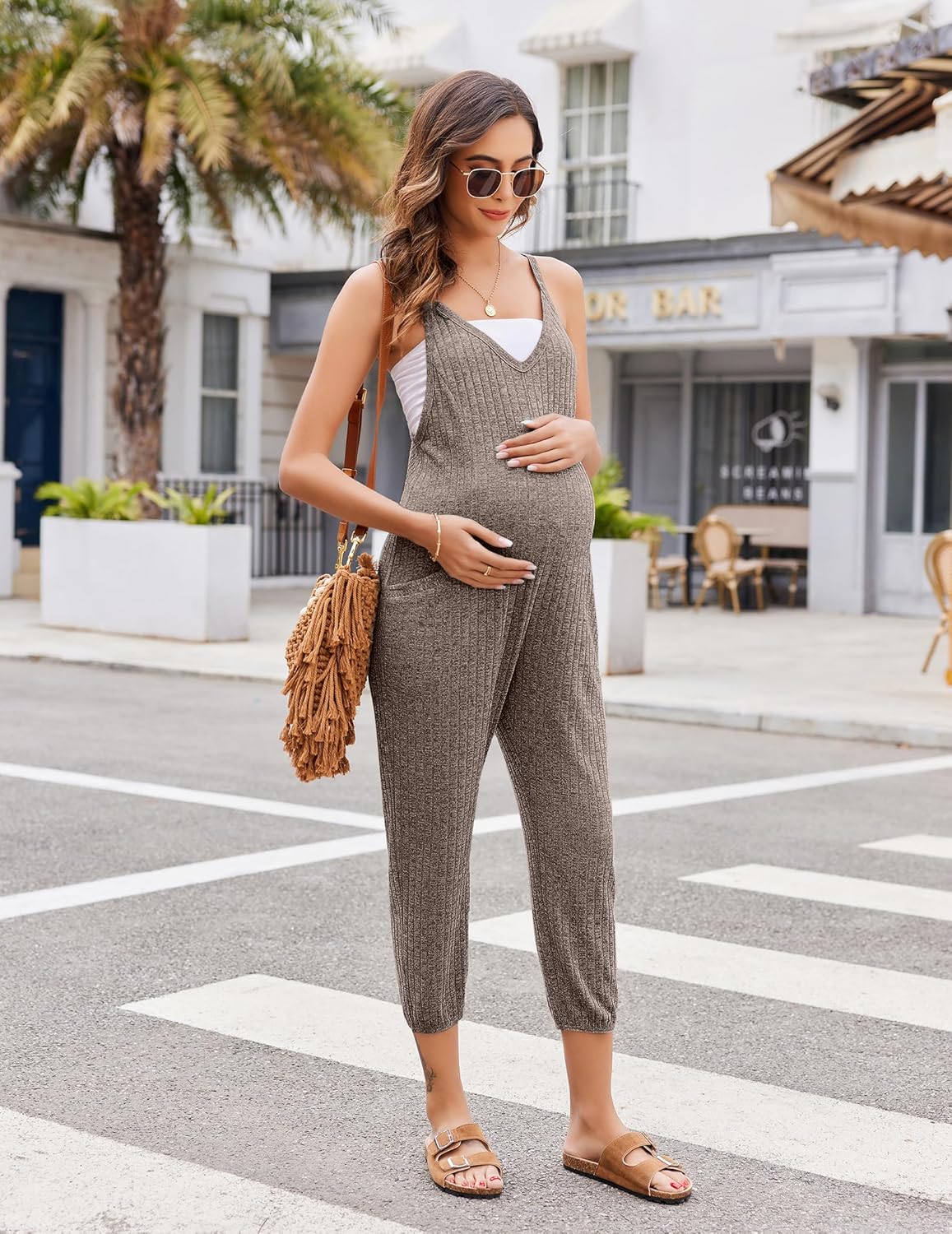 Ekouaer Jumpsuits for Women Sleeveless Ribbed Overall Jumpsuit Romper