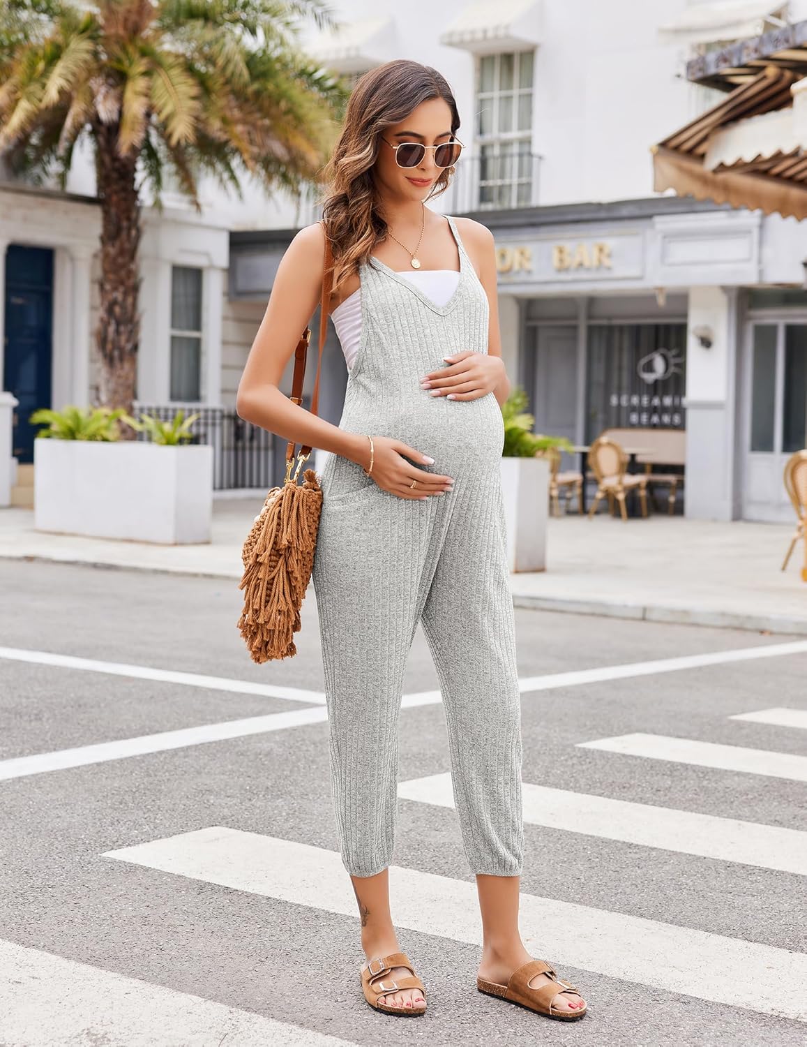 Ekouaer Jumpsuits for Women Sleeveless Ribbed Overall Jumpsuit Romper
