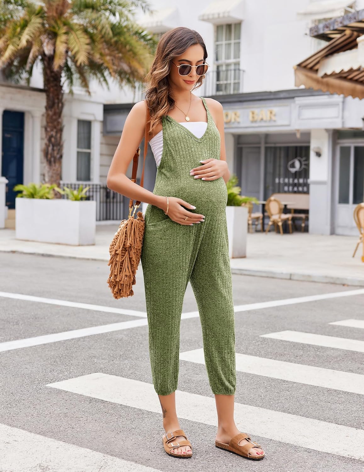 Ekouaer Jumpsuits for Women Sleeveless Ribbed Overall Jumpsuit Romper