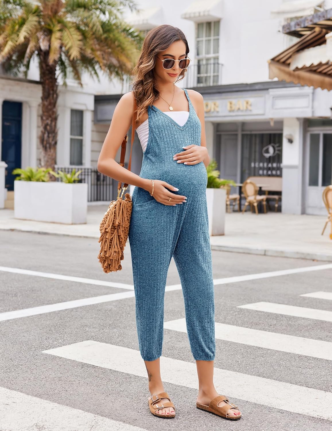 Ekouaer Jumpsuits for Women Sleeveless Ribbed Overall Jumpsuit Romper