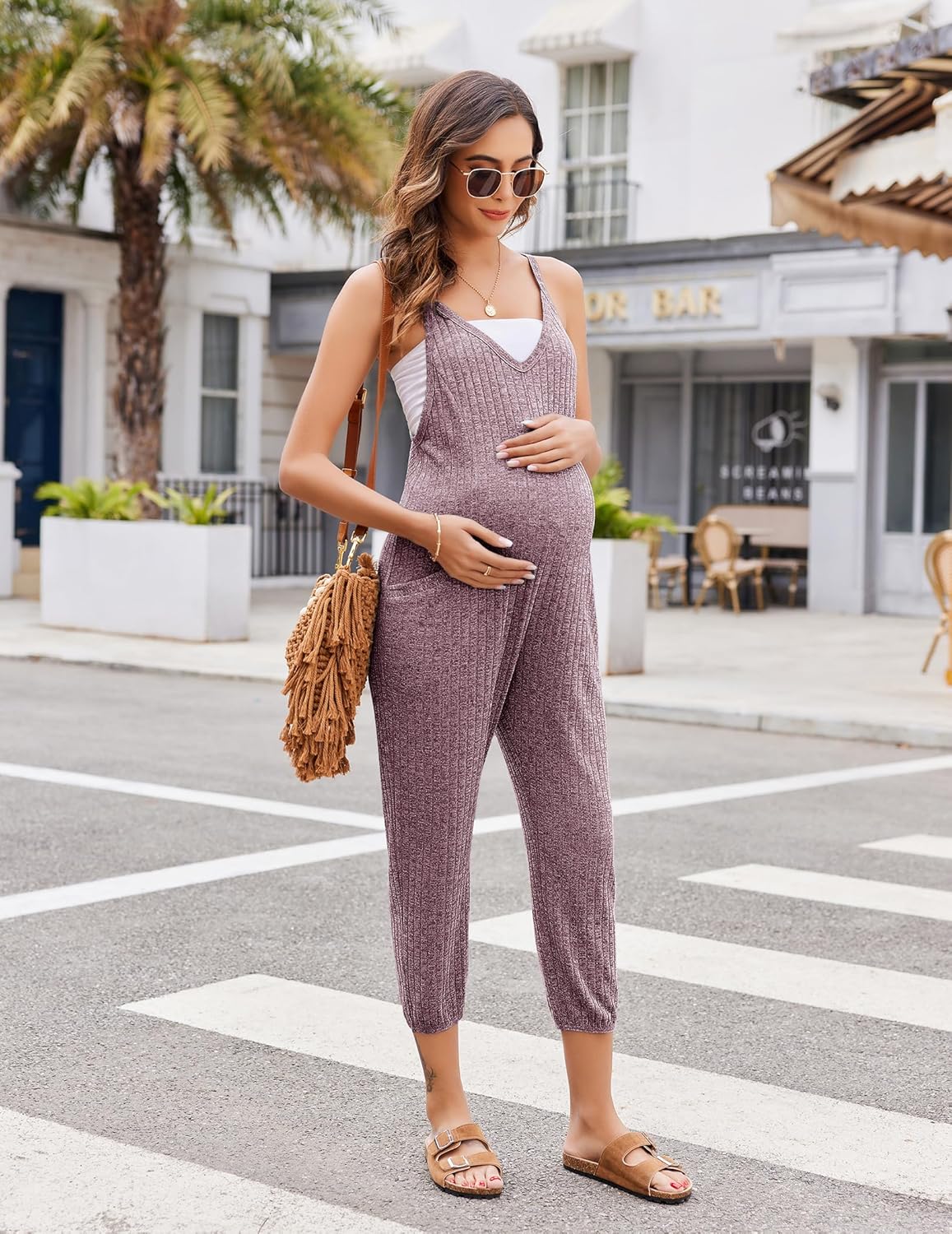 Ekouaer Jumpsuits for Women Sleeveless Ribbed Overall Jumpsuit Romper