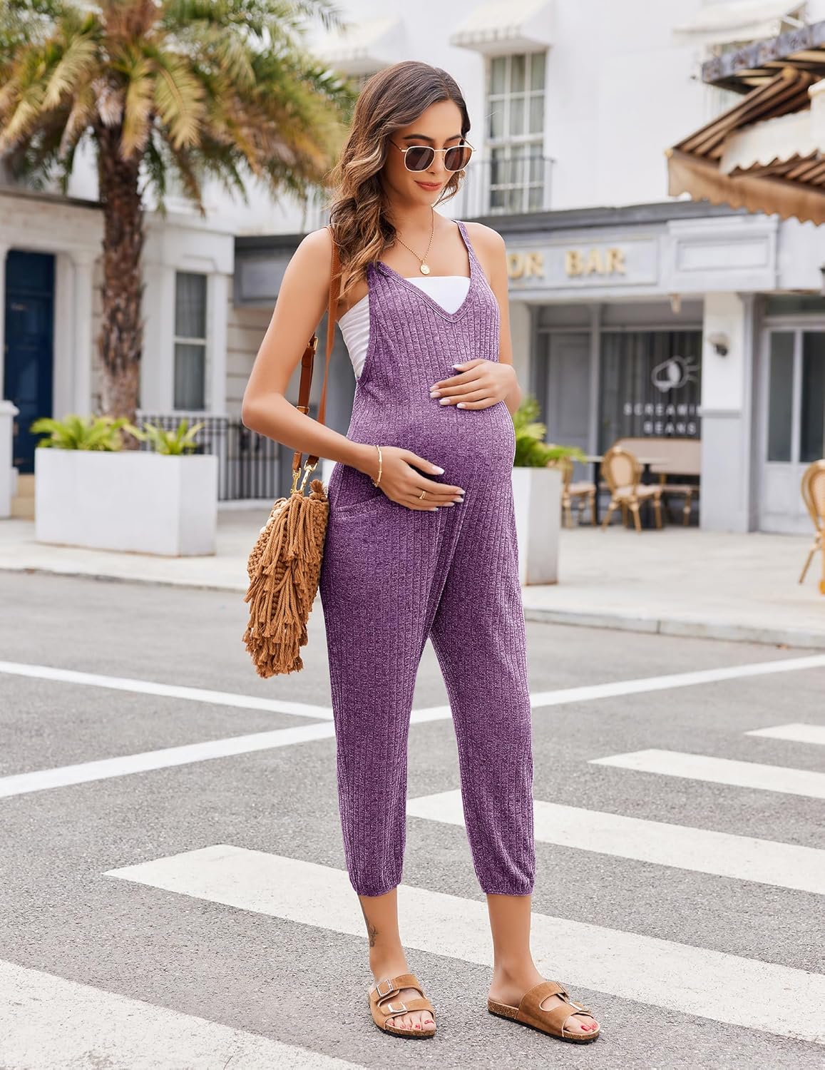 Ekouaer Jumpsuits for Women Sleeveless Ribbed Overall Jumpsuit Romper