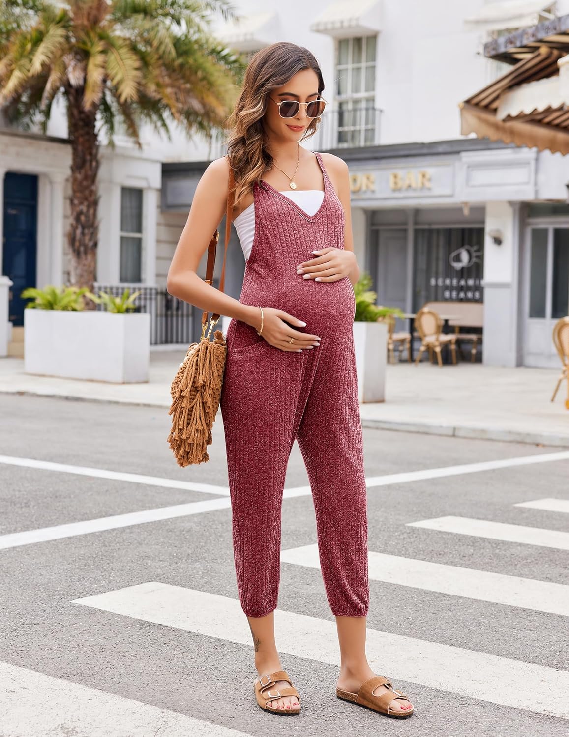 Ekouaer Jumpsuits for Women Sleeveless Ribbed Overall Jumpsuit Romper