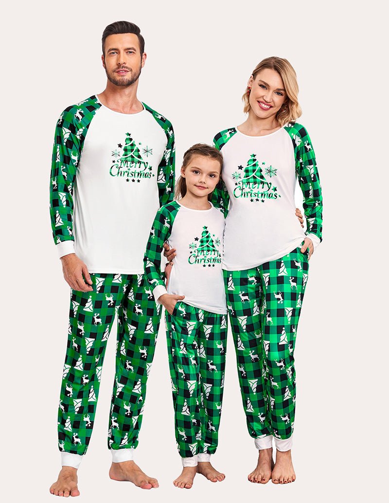 Pyjama set with long sleeves, green plaid top and pants (family matching)