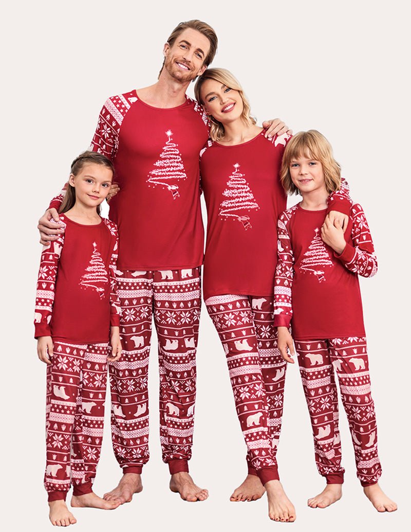 Pyjama set with long sleeves, red tree print (family matching)