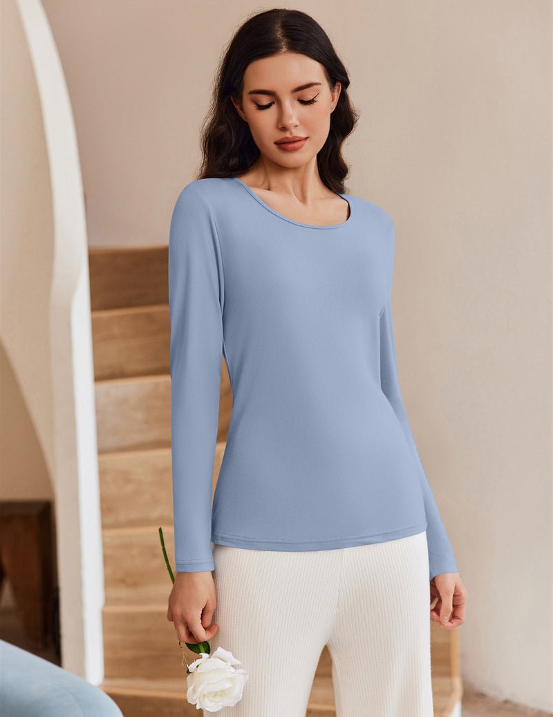 Light blue long-sleeve scoop-neck fitted top