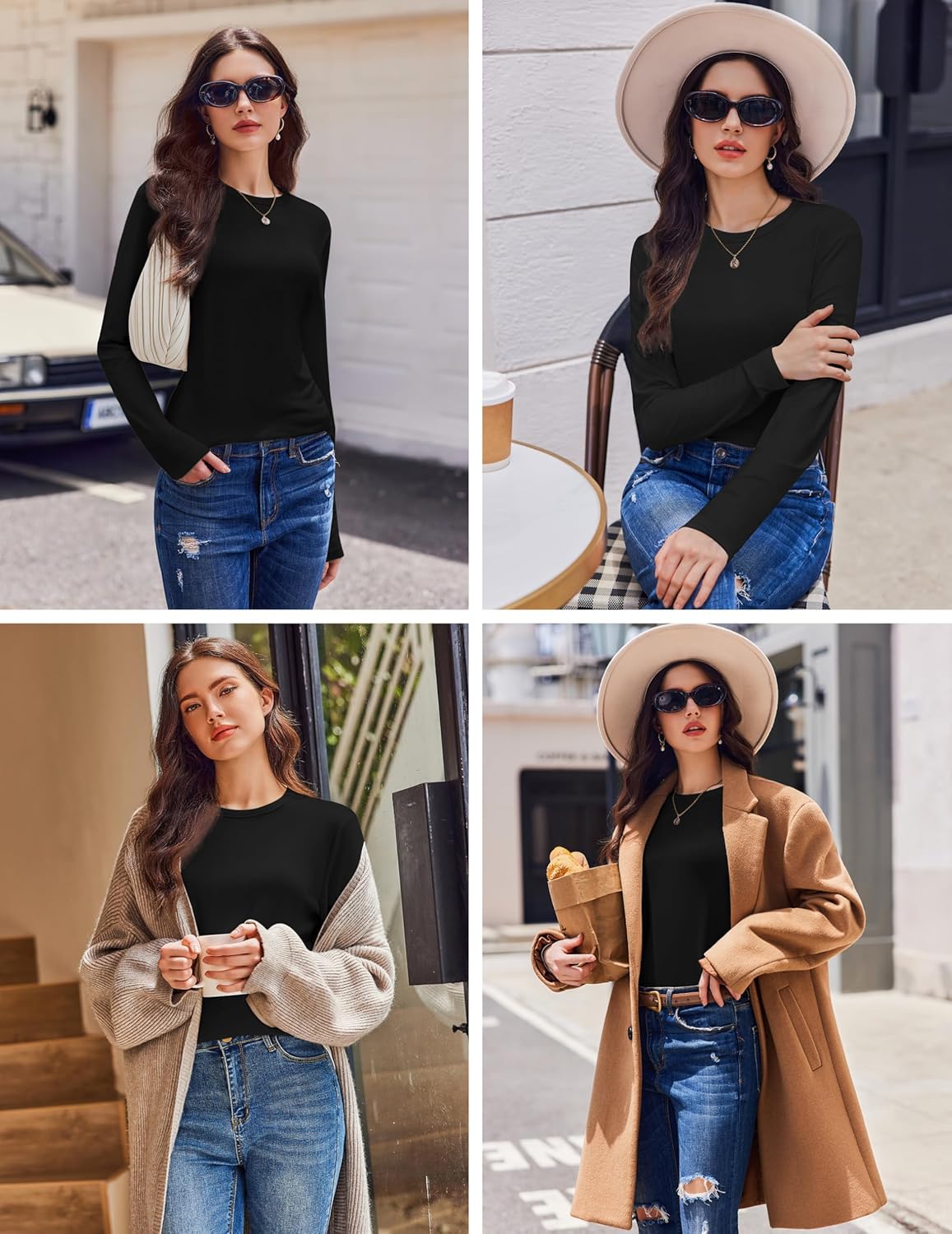 Long-sleeve thermal shirt, 3-pack appearance in dark/black tones