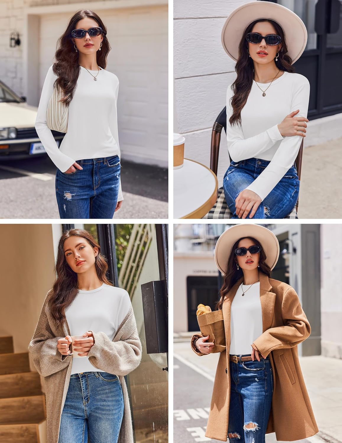 Long-sleeve thermal shirt, 3-pack appearance in white tones