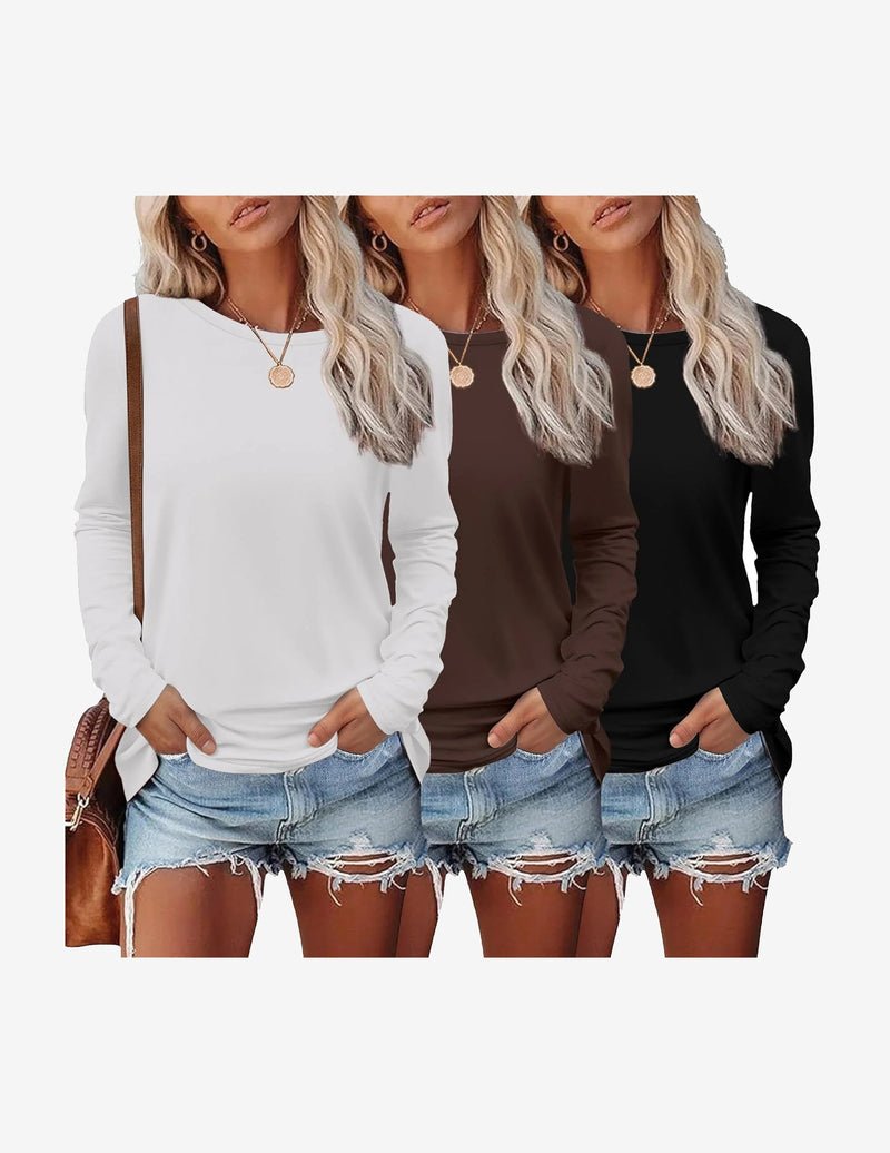 Long-sleeve thermal shirts 3-pack: white, chocolate brown, black