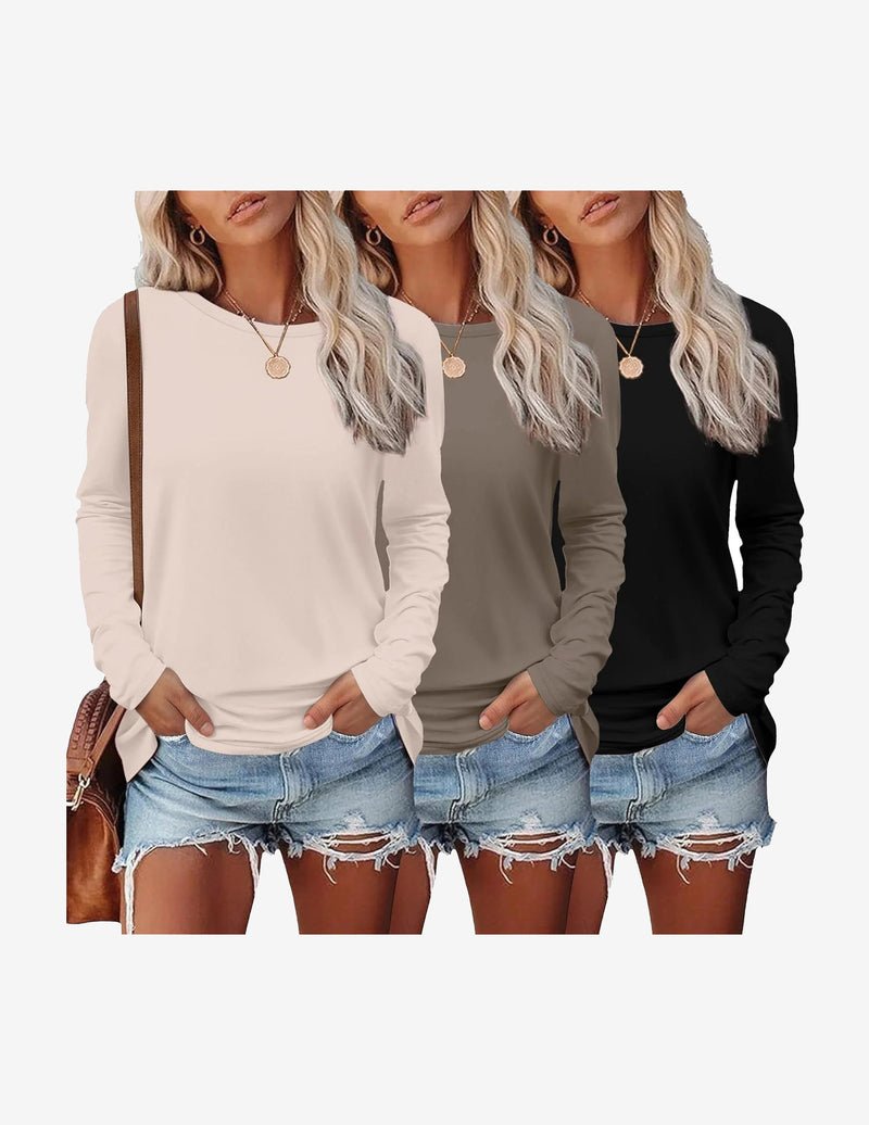 Long-sleeve thermal shirts 3-pack: light beige, olive-brown, black