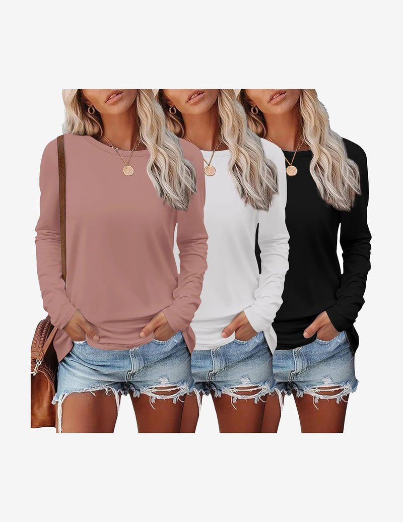 Long-sleeve thermal shirts 3-pack: dusty rose, white, black