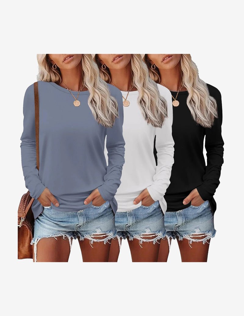 Long-sleeve thermal shirts 3-pack: slate blue, white, black