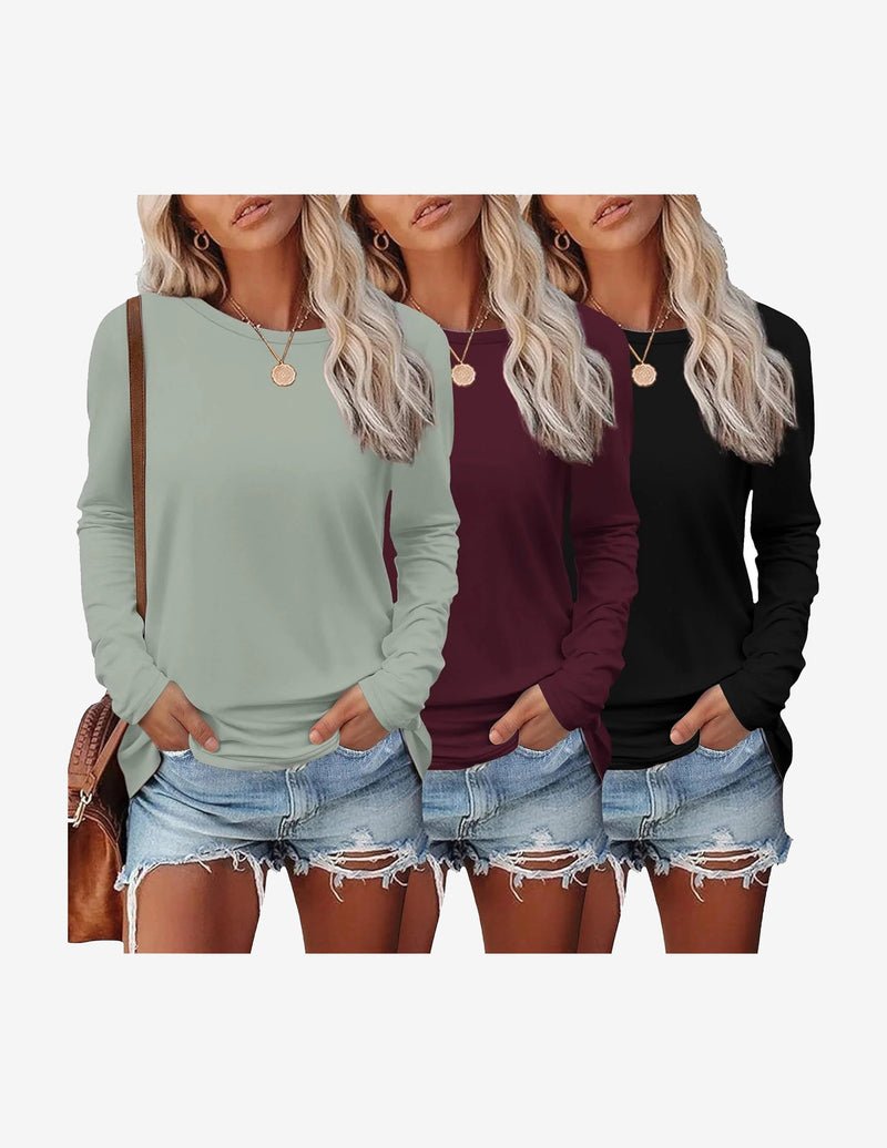 Long-sleeve thermal shirts 3-pack: sage green, wine red, black