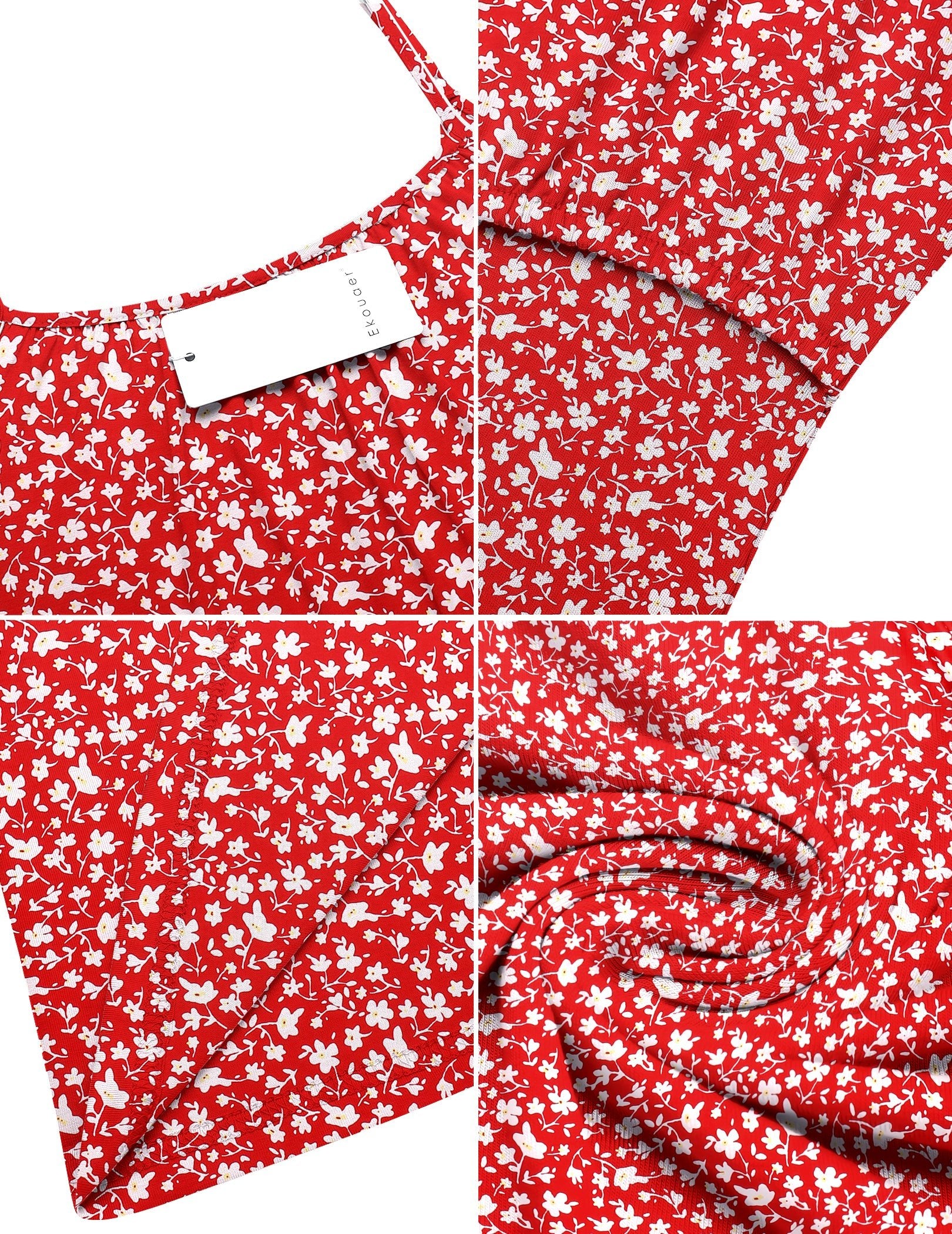 Red daisy-print maternity nursing nightgown fabric close-up with front button placket
