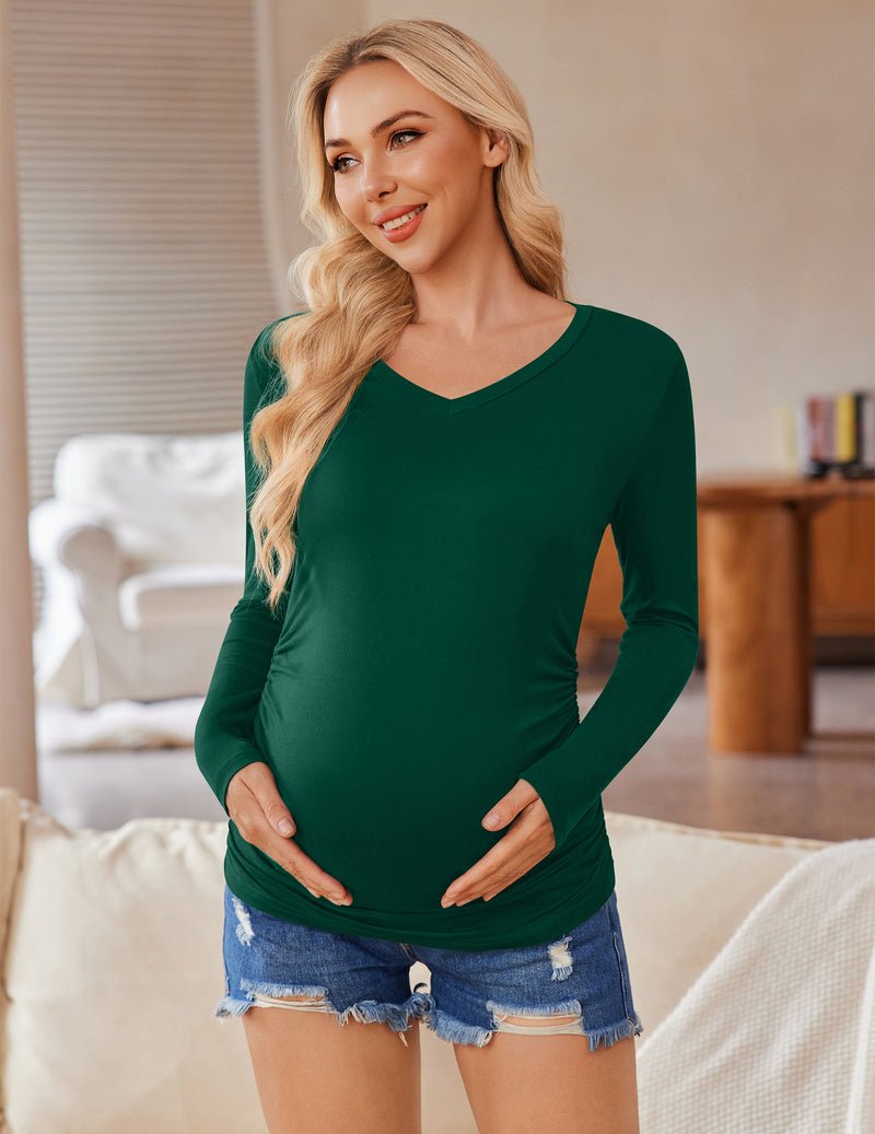 Ekouaer Maternity Shirts 3 Packs Pregnancy Side Ruched Tops