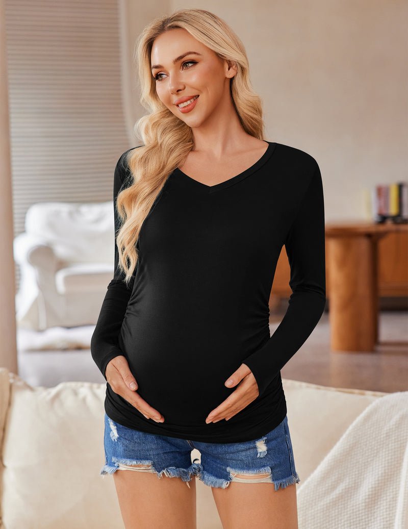 Ekouaer Maternity Shirts 3 Packs Pregnancy Side Ruched Tops