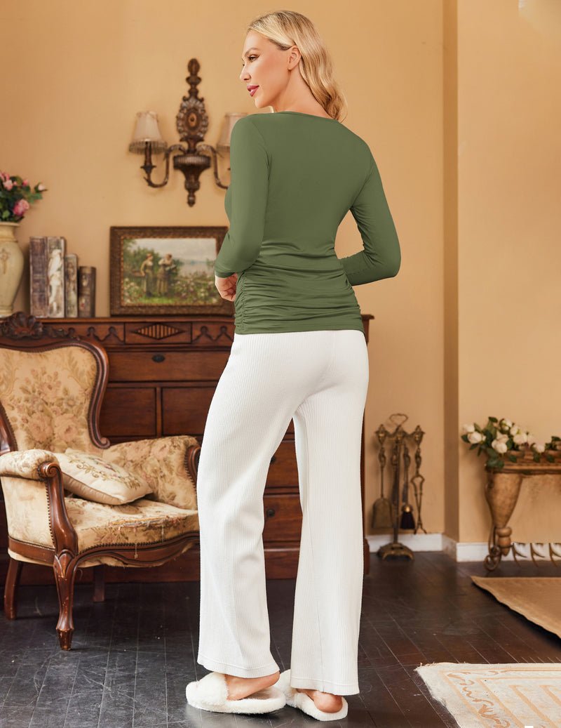 Ekouaer Maternity Shirts 3 Packs Pregnancy Side Ruched Tops