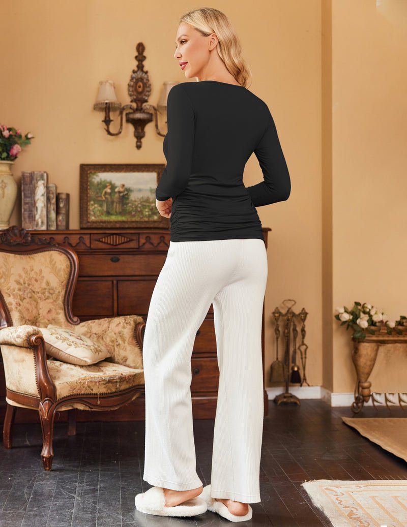 Ekouaer Maternity Shirts 3 Packs Pregnancy Side Ruched Tops