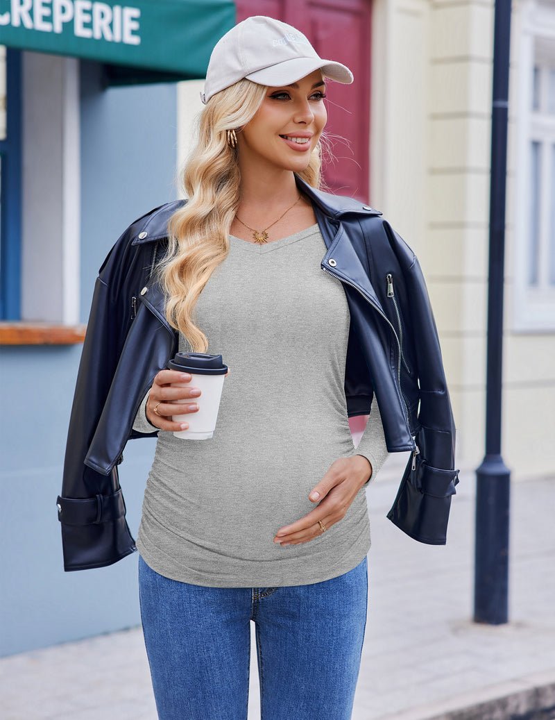 Ekouaer Maternity Shirts 3 Packs Pregnancy Side Ruched Tops