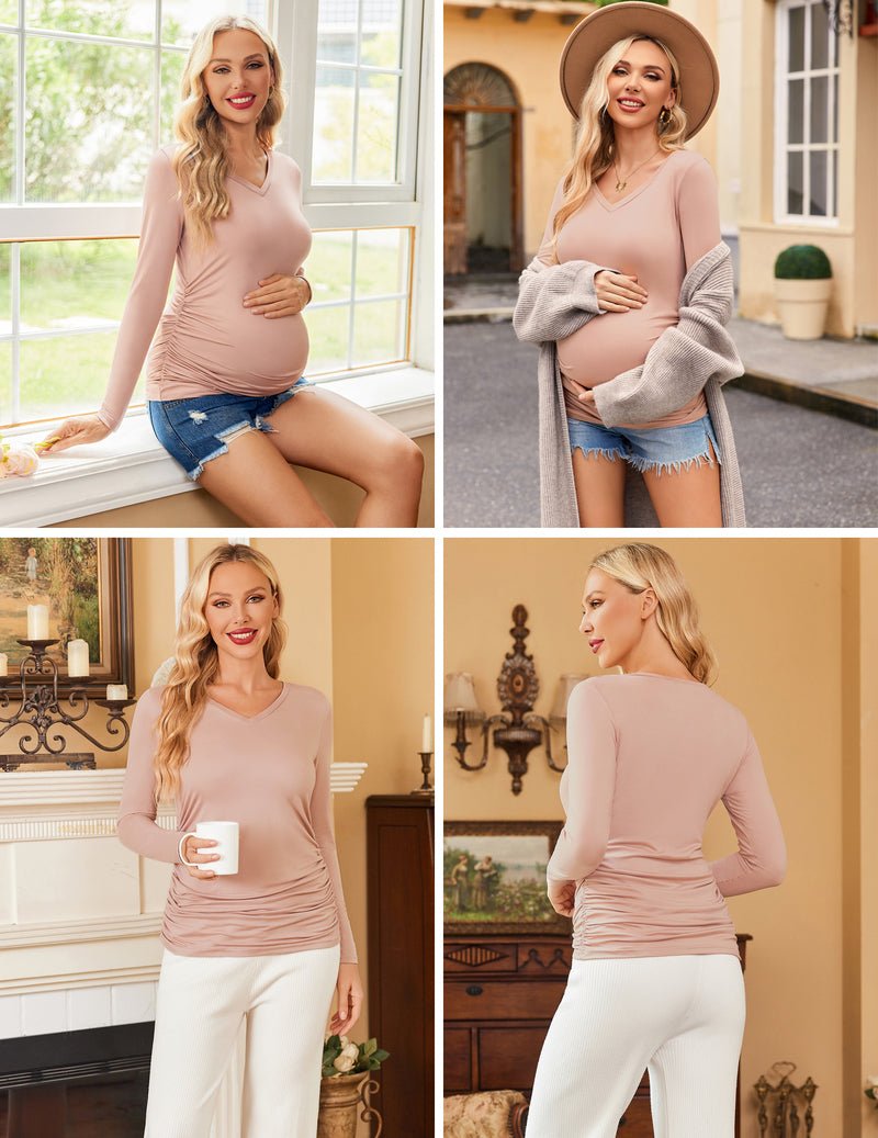 Ekouaer Maternity Shirts 3 Packs Pregnancy Side Ruched Tops