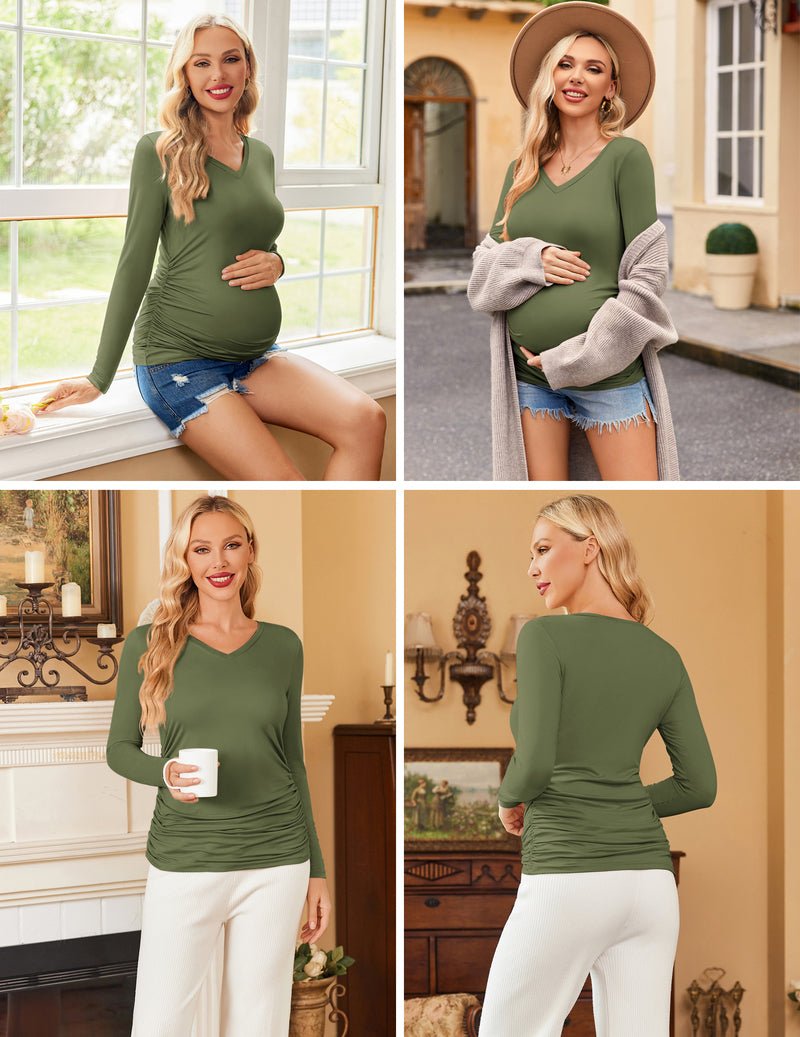 Ekouaer Maternity Shirts 3 Packs Pregnancy Side Ruched Tops