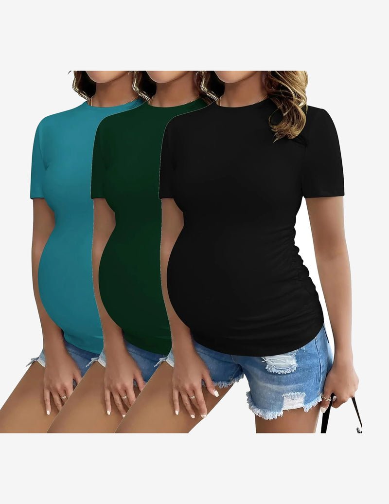 3er-Set Umstandsshirts: türkis, dunkelgrün und schwarz, kurzer Ärmel