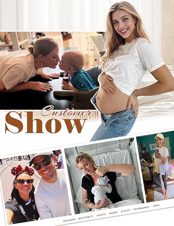 Ekouaer Maternity Shirts Short Sleeve Split Side Tops