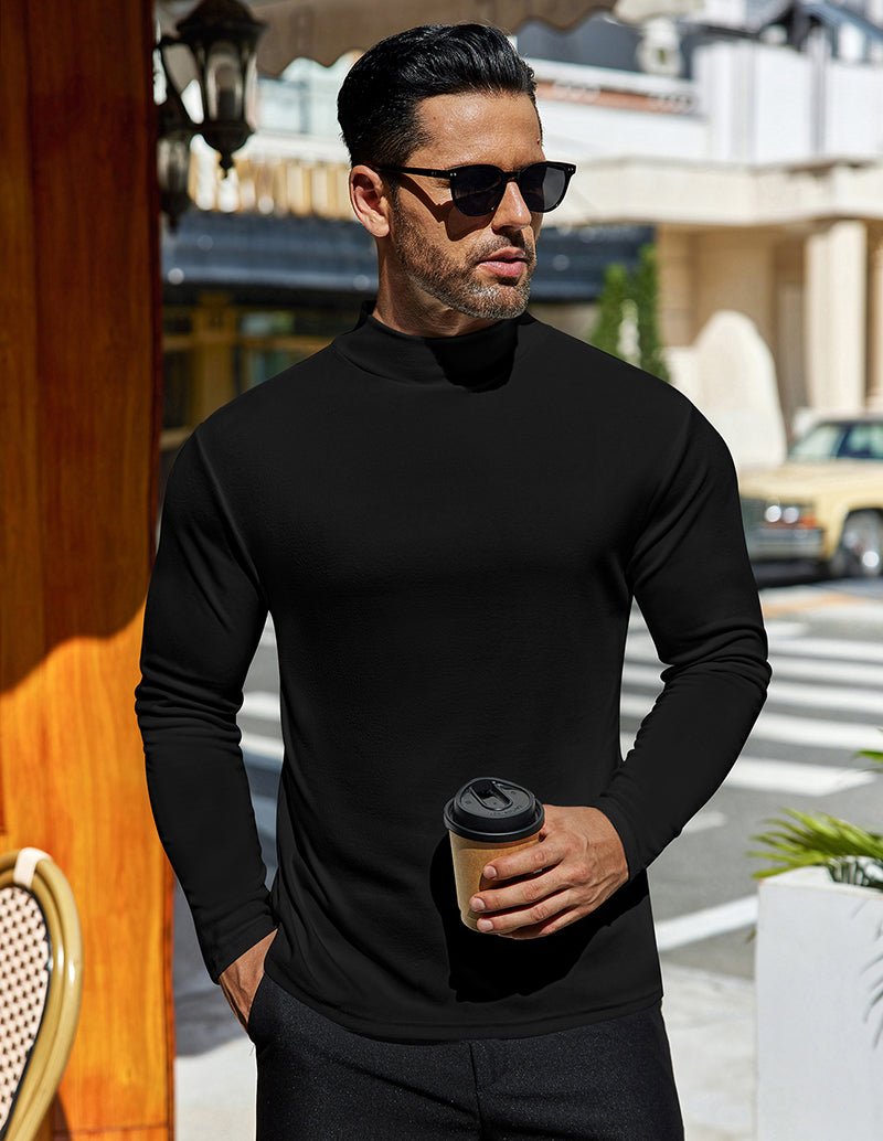 Black men’s mock turtleneck pullover undershirt, long sleeves