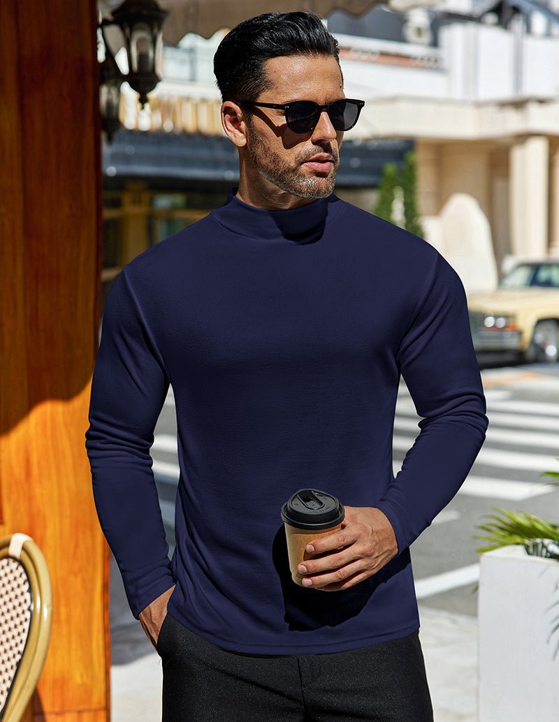 Blue mock turtleneck pullover undershirt for men, long sleeves