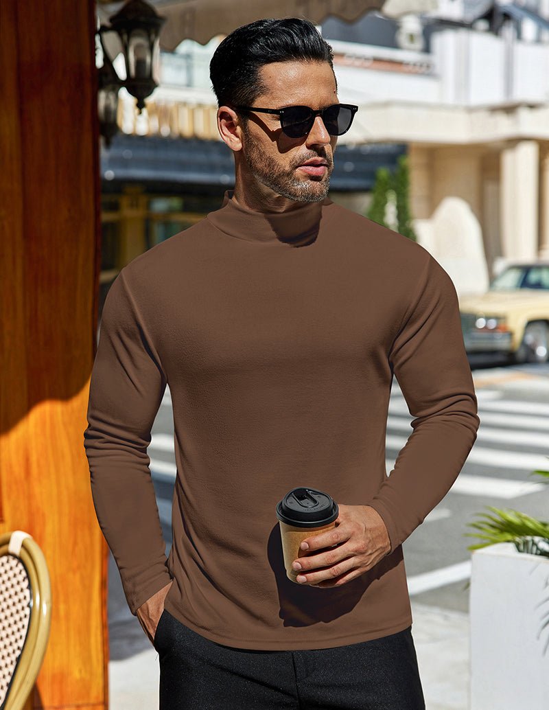 Brown men’s mock turtleneck pullover undershirt, long sleeves